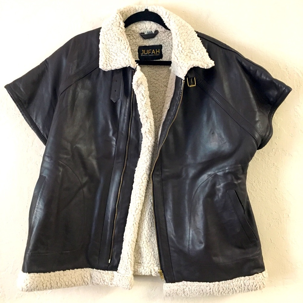 Jufah Faux Leather Sherpa Vest 2XL Brown Cream
